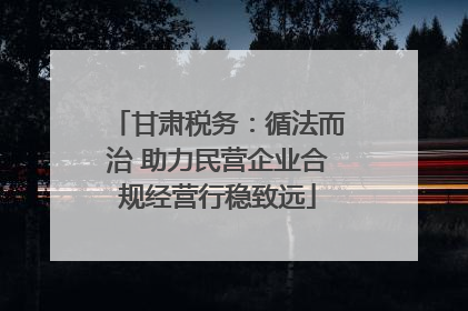 甘肃税务：循法而治 助力民营企业合规经营行稳致远